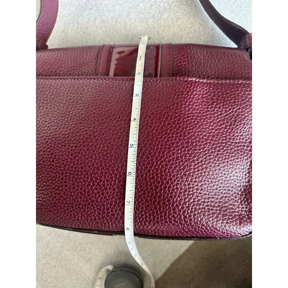 Michael Kors Lila Large Shoulder Flap Bag Burgundy Pebbled Leather Patent Stripe